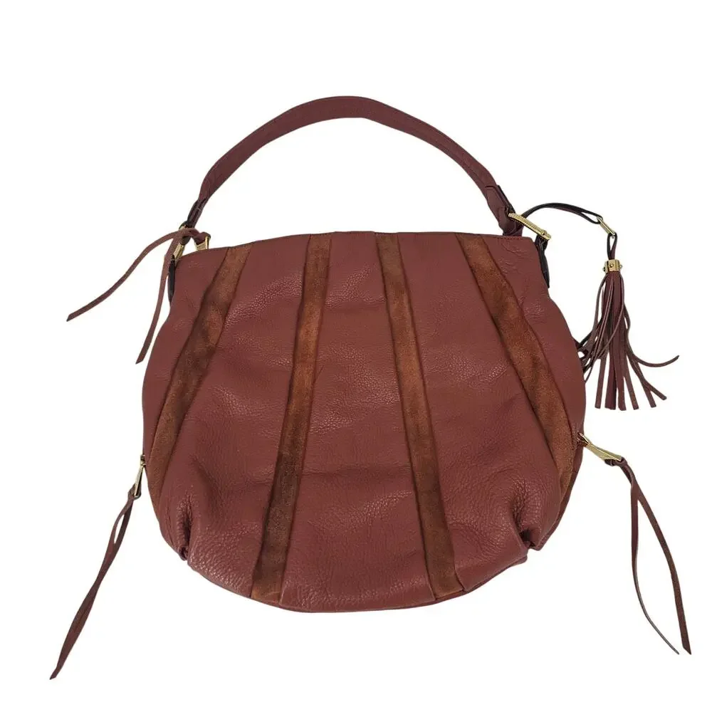 Aimee Kestenberg Tuscany Brown Slouchy Pebbled Leather Suede Hobo Bag Boho